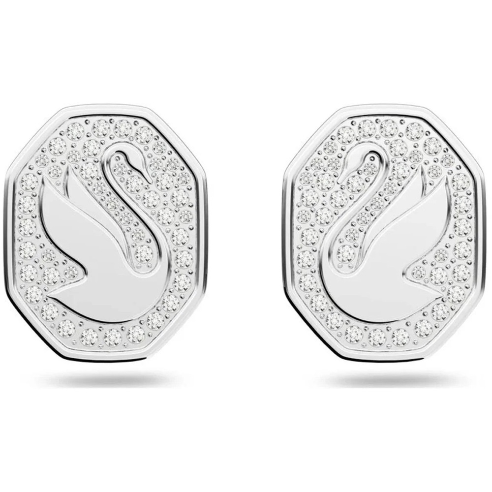 Swarovski Women's Stud Earrings - Signum Swan Rhodium Plated White Crystal